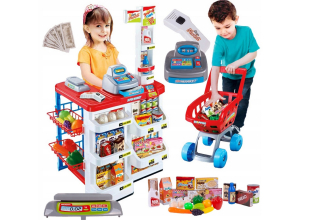 Hračkársky supermarket s pokladňou a vozíkom